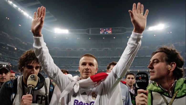 Beckham lifted the La Liga trophy in his very last match for the club