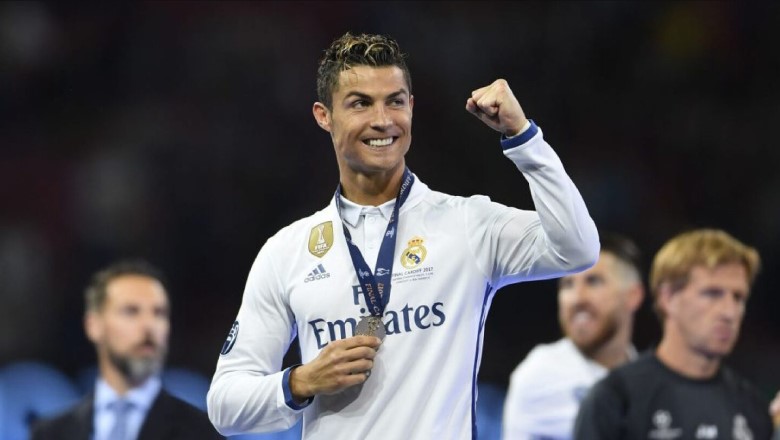 Cristiano Ronaldo led the team to a historic domestic and European double in the classic 2016/17 polo kit